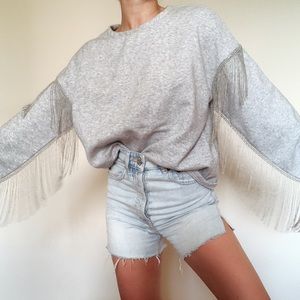 Fringe cotton blend crew neck sweatshirt - size xs